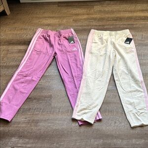 Adidas Kids Pink and Cream Sweatpants 2-Pack with Side Stripes (Xl kids 16)